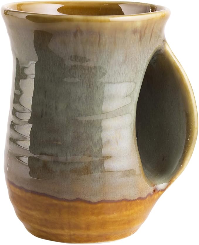 Hand Warmer Mug, Ceramic Pottery and Hand Painted & Colored - Contoured Pocket, Hold Warmth From The Heat Of Your Drink - Keep Your Fingers Warm, Comfy Handwarmer Gift, Winter Gifts - Right Handed