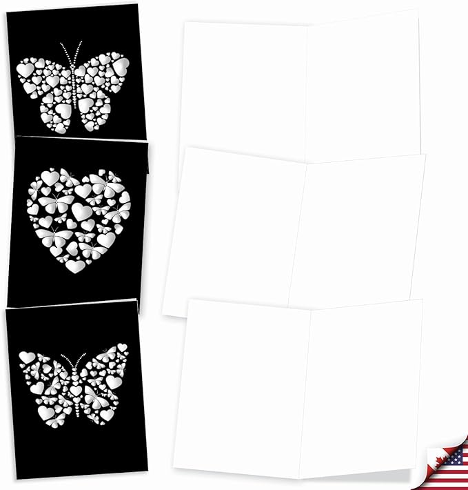 The Best Card Company - 20 All Occasion Blank Greeting Cards (4 x 5.12 Inch) - Monocolor Photos (10 Designs, 2 Each) - Hearts and Butterflies AM9076OCB-B2x10