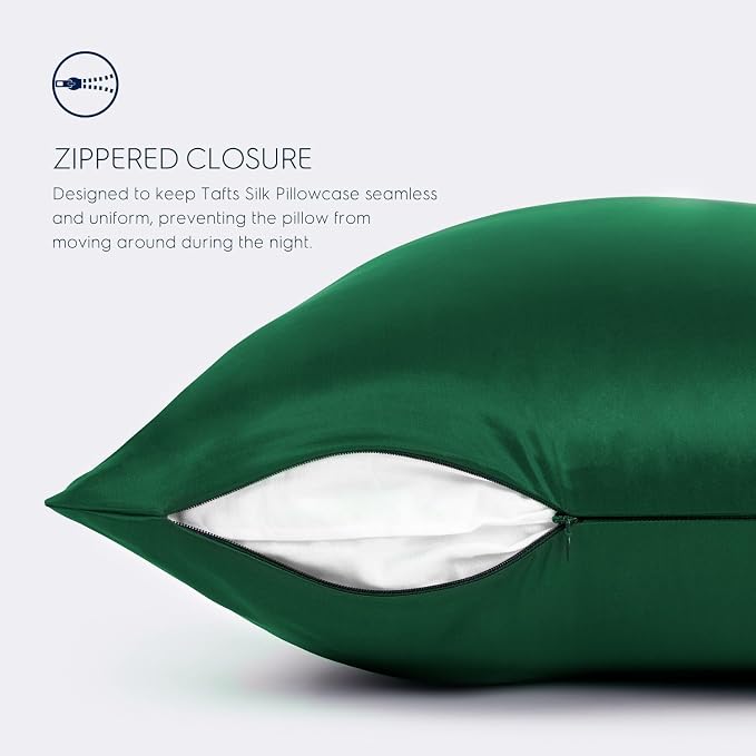 Tafts Silk Pillow Cases - 22mm 100% Pure Mulberry 6A Silk Pillowcase for Hair & Skin with Zipper Closure, Cooling, Natural, Organic, Double Sided Pillow Case (Emerald, Queen 20x30 1pc)