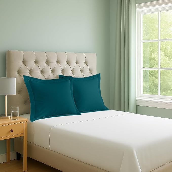 2 Pack Euro Pillow Shams 26x26 – 600 Thread Count 100% Organic Cotton Teal Square Pillow Covers with 2 Inch Flange, Soft & Smooth Premium Hotel-Quality Pillowcases Set of 2