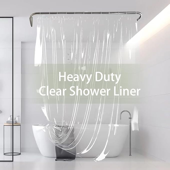 Heavy Duty Shower Curtain Liner Clear - PEVA Waterproof Shower Curtain with Rustproof Grommets with 12 Plastic Hooks - 72x72in 8G
