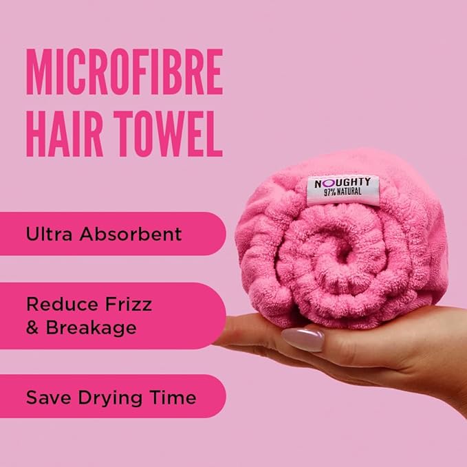 Noughty 97% Natural Microfiber Hair Towel Quickly Absorbs Moisture Quick-Dry Wrap, Reduces Breakage Combats Frizz Hot Pink
