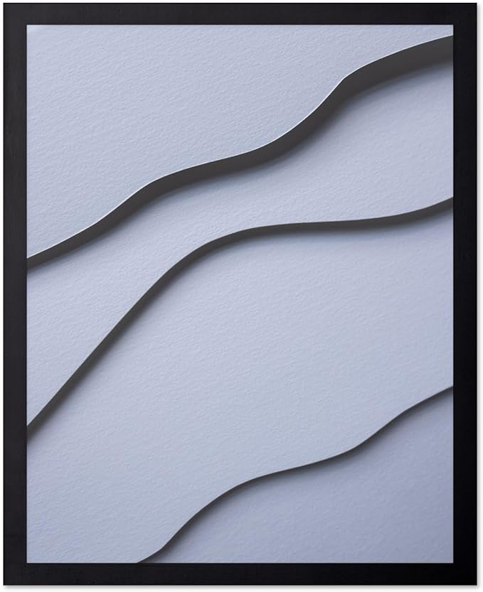 Monem Art Minimalist White Paper Waves Print - Abstract Scandinavian Texture Poster - Wall Decor for Living Room, Bedroom or Office - 8x10 Black Framed Wall Art by Mareike Bohmer