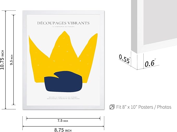Monem Art Minimalist Crown Silhouette Print - Modern Abstract Shape Poster - Wall Decor for Living Room, Bedroom or Office - 8x10 White Framed Wall Art by Rs Lab Studio