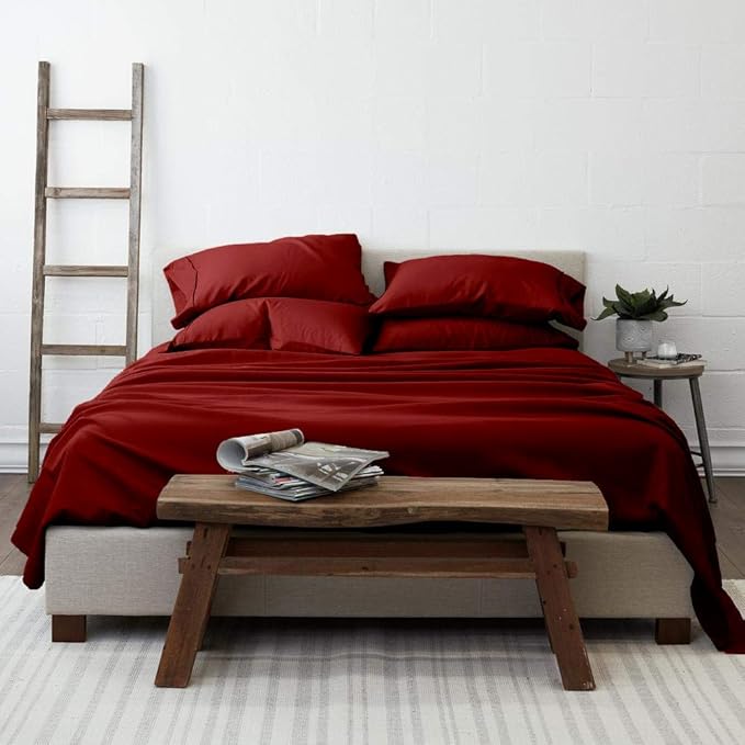 Femini Fashion 100% Organic Cotton Bed Sheets 800-Thread-Count, 16-Inch Deep-Pocket, Luxury Breathable Crisp 4-Piece Bed Sheet Set (1 Flat Sheet, 1 Fitted Sheet, 2 Pillowcases) - Queen, Burgundy