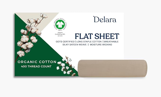 GOTS Certified 100% Organic Cotton Flat Sheet, 400TC Long Staple Cotton, Ultra Soft, Silky, Moisture-Wicking, Smooth & Breathable, Best Sheets for Hot Sleepers