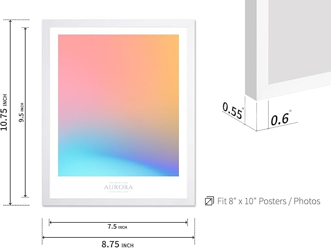 Monem Art Aurora Gradient Abstract Print - Minimalist Geometric Color Field Poster - Wall Decor for Living Room, Bedroom or Office - 8x10 White Framed Wall Art by Rs Lab Studio