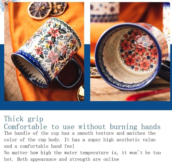 Pottery Coffee Mug,14oz, Hand Painted Ceramic Tea Cups with Unique Design for Hot or Cold Drinks (Snow Ink Plum)