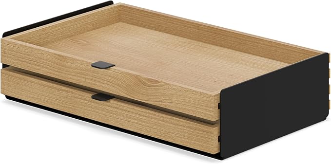 OAKYWOOD Large Modular Drawer – Solid Wood Desk Organizer with Drawers – Document Holder & Office Storage – For Home Office Use – Black Oak – Dual Size