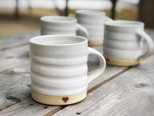 Handmade Heart Ceramic Coffee Mug, Rustic Farmhouse Pottery Cup, White Glazed Tea Mug, 12-14 oz Stoneware Drinkware