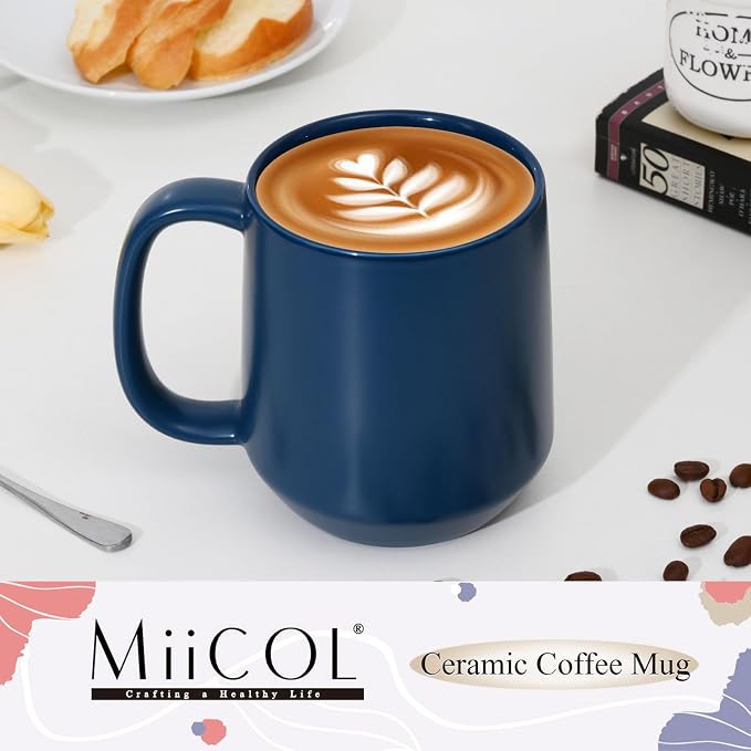 Miicol Ceramic Coffee Mug, 16 oz Large Coffee Cup, Tea Mug with Handle, Flat Bottom Mug for Men, Women, Office, Microwave and Dishwasher Safe, Multi-Color, Navy