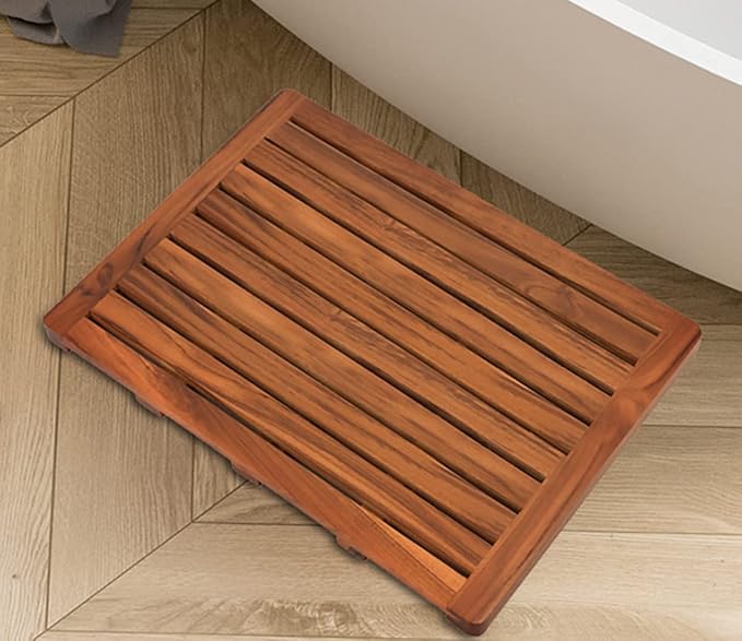 Utoplike (24"x18") Teak Wood Bath Mat, Shower Mats for Bathroom, Large for Spa Home or Outdoor
