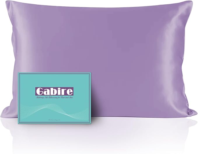 Gabire Mulberry Silk Pillowcase for Hair and Skin Prevent Acne Pillowcase Both Sides Real Silk Pillowcases Organic Silk Pillow case with Hidden Zipper, Lavender, Standard (20"×26")