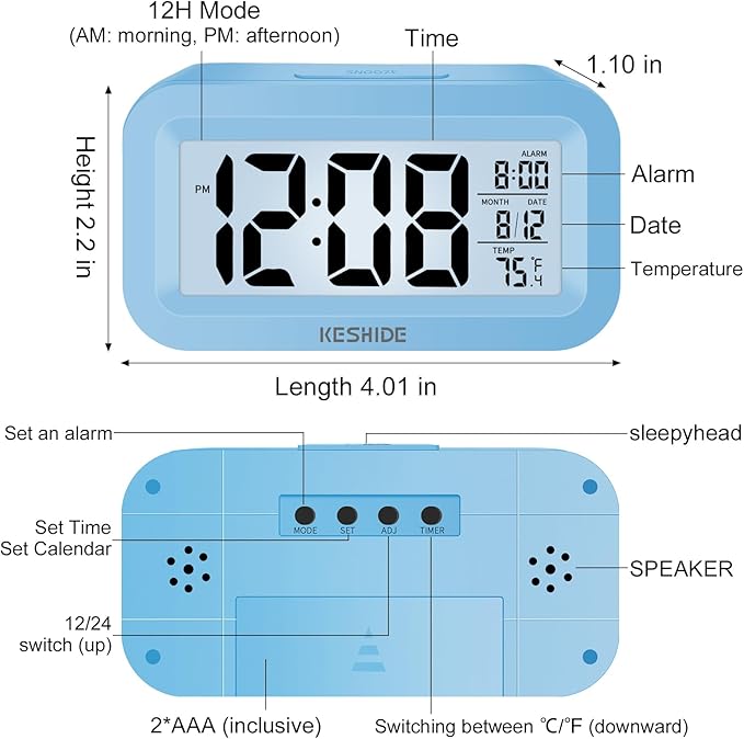 Travel Digital Alarm Clock,Battery Operated with Backlight, Indoor Temperature, Desk Small Clock,Snooze Model,12/24H Display for Bedrooms Heavy Sleepers Kids Travel Bathroom