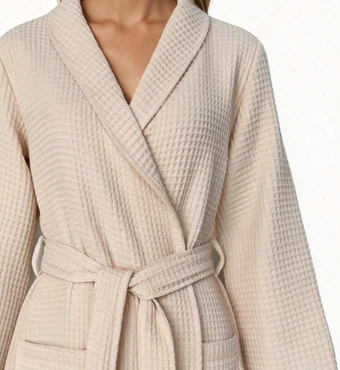 Women's Turkish Waffle Robe, Lightweight Cotton Long Bathrobe for Women