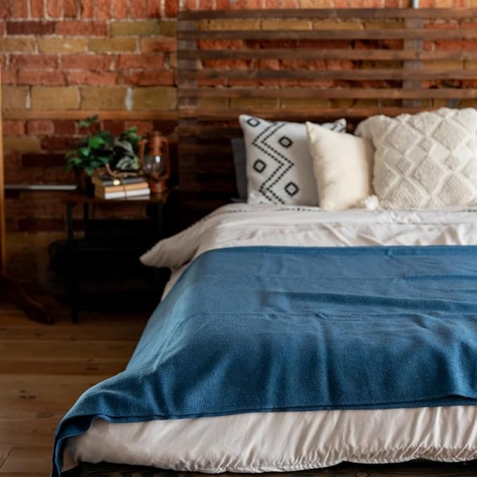 Arcturus Bighorn 100% Virgin Wool Blanket | Heirloom-Quality Wool Bedding for Home & Cabin | Warm, Thick & Durable (King Size, Steel Blue)