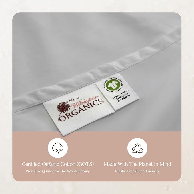 100% Organic Cotton Sheets Twin Size - GOTS Certified Cotton Percale Sheets with Crisp Cool & Breathable Percale Weave Perfect for Hot Sleepers - Durable Luxury 4 Piece Set (Silver, Twin)