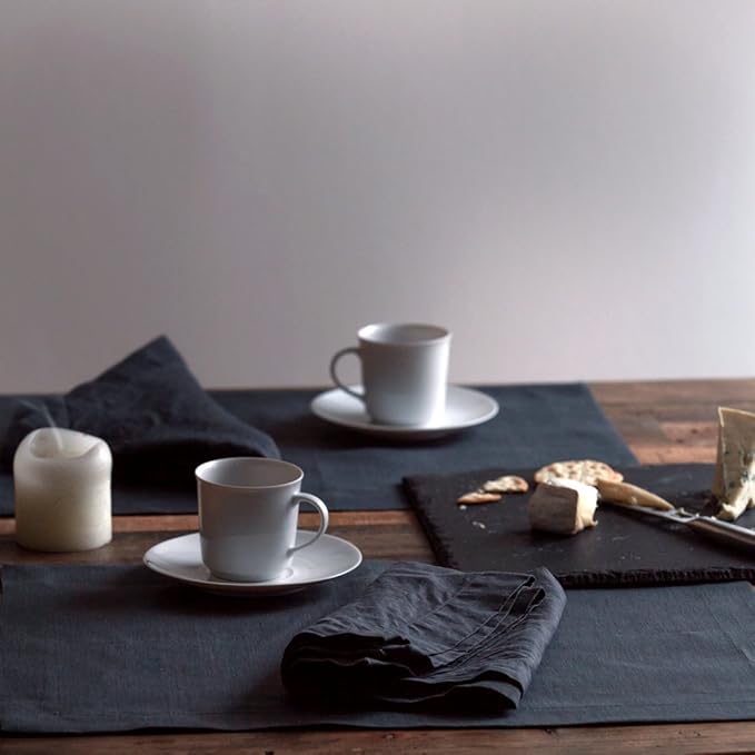 Huddleson Slate Charcoal Grey Linen Napkin 20x20 (Set of Four) Luxury Italian Linen Napkin Sewn in US