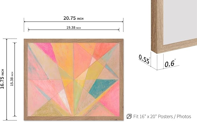 Monem Art Colorful Geometric Abstract Painting Print - Pastel Art Deco Style Art Poster - Wall Decor for Living Room, Bedroom or Office - 16x20 Beige Framed Wall Art by Renee Stramel