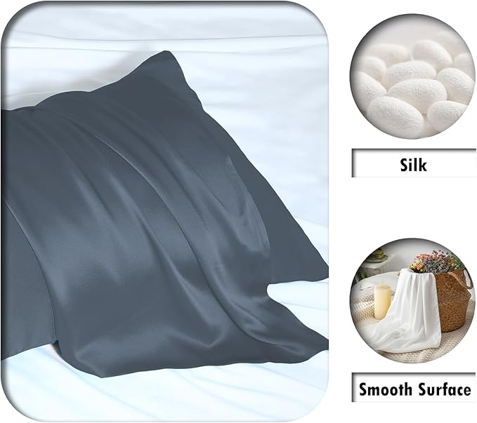 Silk Pillow Cases 2 Pack Soft Breathable and Sliky King Size Pillow Cases Set of 2,Natural Mulberry Silk Pillowcase Set of 2 for Hair and Skin with Hidden Zipper (Space Grey,20"X 36",2pcs)