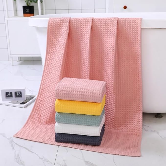 -a 1pcs Pure Cotton Waffle Towel, Multipurpose Use as Bath Fitness, Bathroom, Shower, Sports, Towel，Handle Various situations effortlessly.27.56x55.12inch (White)