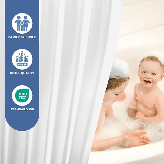 downluxe Waterproof Fabric Shower Curtain Liner, Soft Cloth Shower Liner with Magnets, Machine Washable & Hotel Quality Bathroom Curtain, 72" W x 66" L, White