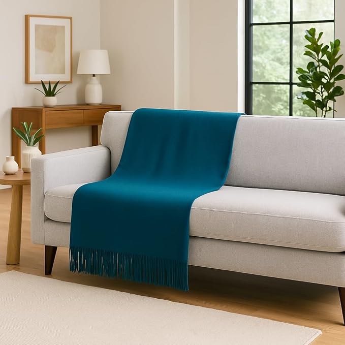 Lincove Pure Cashmere-Merino Wool Blanket - Warm & Soft Throw Blanket - 74"x55" Comfortable and Cozy Throw Blankets for Couch, Sofa, or Chair - Lightweight and Classic Throws - Teal