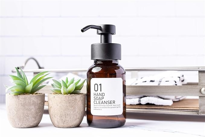 soap Dispenser Hand and Dish Soap Dispenser Set for Kitchen Amber Glass Bottles Bathroom Liquid