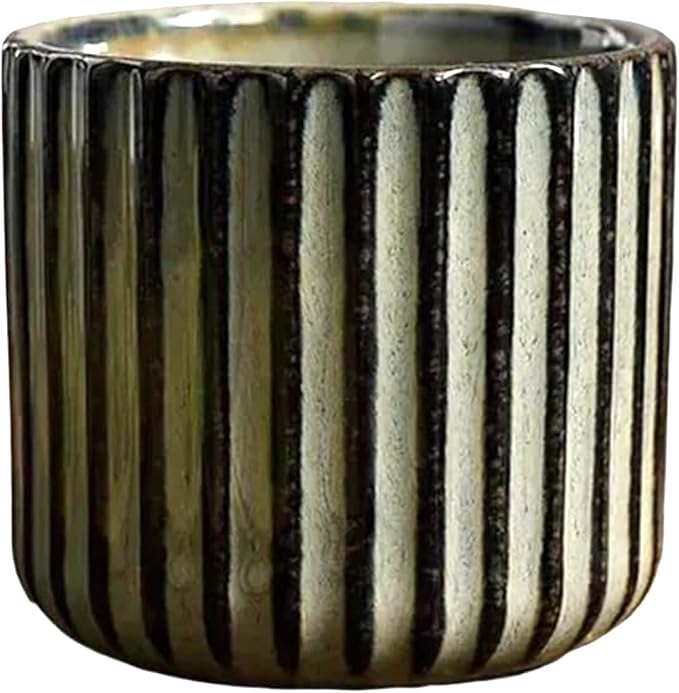 Vintage Ceramic Mug, Japanese Tea Cup 6oz Striped Cup No Handle Drinking Cup for Espresso, Cortado, Matcha, Green Tea, Microwave and Dishwasher Safe, Kiln Transformation Cup (Gray)
