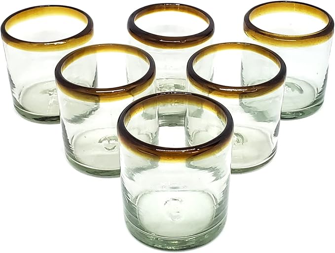 Amber Rim 8 oz DOF Rock Glasses (set of 6), Recycled Glass, Lead-free, Toxin-Free (DOF Rocks)
