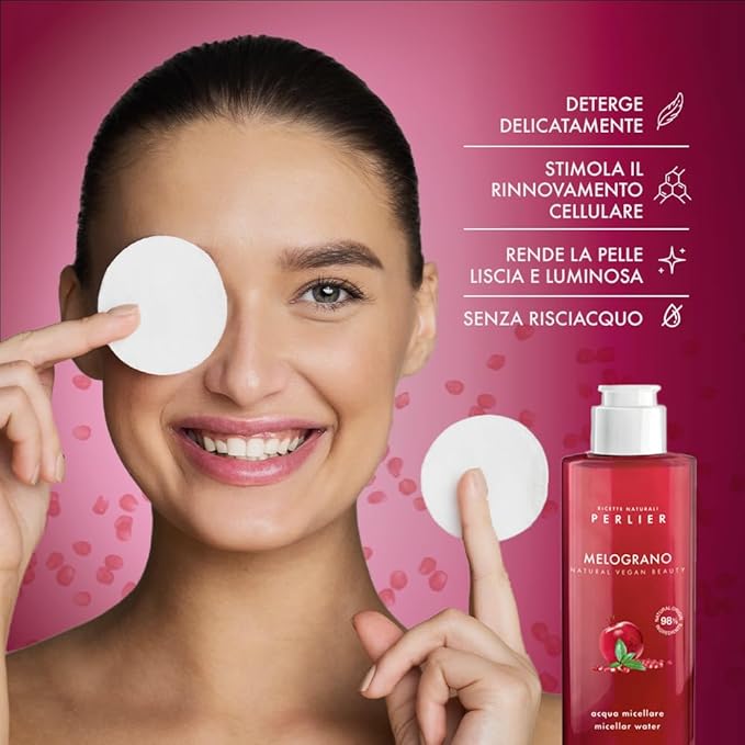 Perlier Pomegranate Micellar Cleansing Water - Gentle Makeup Remover & Skin Refresher - Hydrating & Antioxidant-Rich Formula - 6.7 fl oz