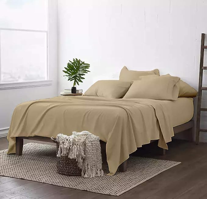 100% Real Certified Organic Cotton Bedsheet Set, Split King Size 7 Piece 800-Thread-Count Sheet Set, [2 Fitted + 1 Flat + 4 Pillowcases], Extra 30" Deep Pocket - Taupe