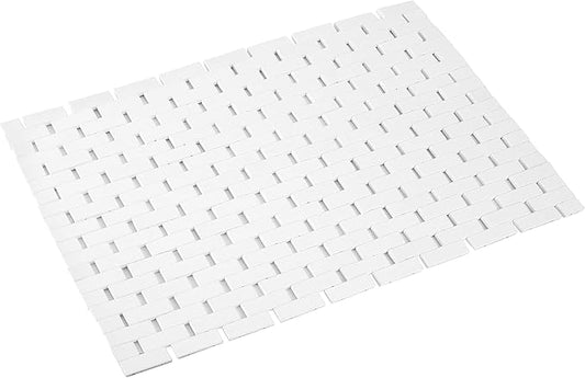 Bamboo Bath Mat Bathroom Rugs Floor Wood Shower Bathtub Waterproof Non Slip Accessories 16x24 Inch Easy to Clean, White, 1 pc