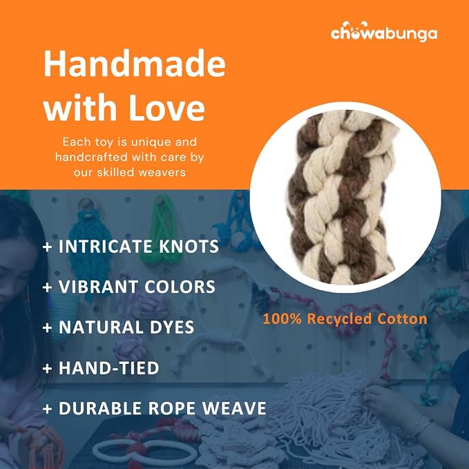 Soft Squeaky Dog Toys for Small Dogs - 6 Inch Handmade Eco Cotton Rope Squeaky Plush Dog Toys Natural, Non-Toxic Dyes - Squeaky Puppy Teething Toys Small Dog Squeaky Toys for Dogs - Jasper