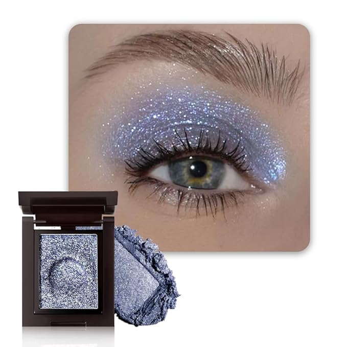 Blue Single Shimmer Glittle Eye shadow Palette Makeup, Single Shimmer Eyeshadow for Older Women, High Pigment Natural Sombras Crema Para Ojos, Talc, Paraben & Cruelty Free (07#Blue)