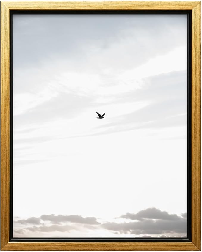 Monem Art Minimalist Bird in Sky Photography Print - Moody Nordic Landscape Art Poster - Wall Decor for Living Room, Bedroom or Office - 24x32 Gold Framed CANVAS Wall Art by Mareike Bohmer