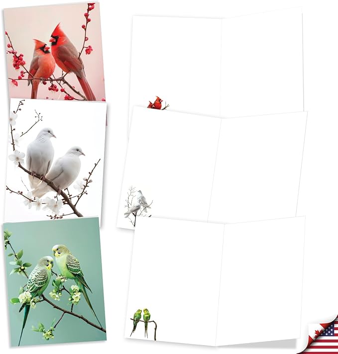 The Best Card Company 20 Assorted Blank Notecards Box Set 4 x 5.12 Inch with Envelopes (10 Designs, 2 Each) Blooming Songbirds AM10702OCB-B2x10