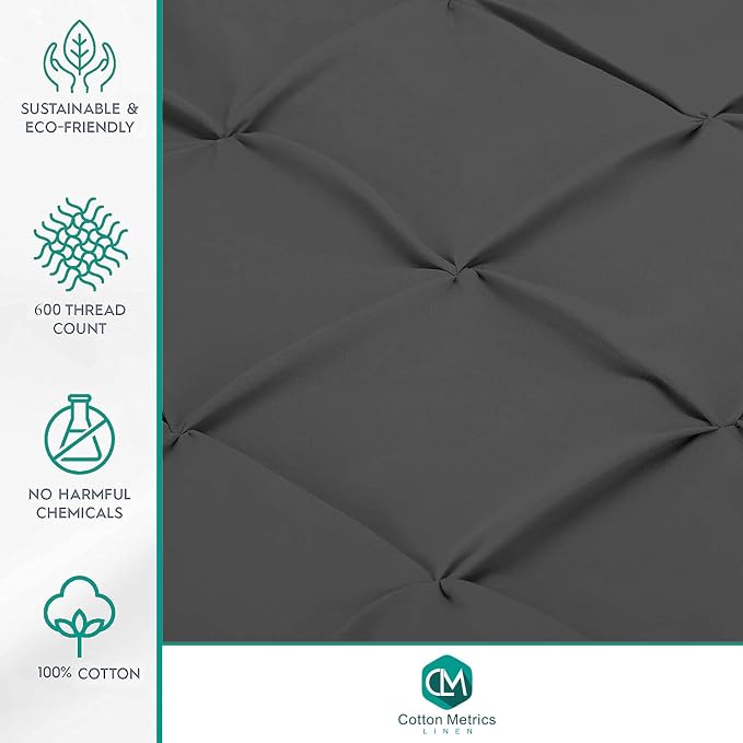 2 Pack Pillow Shams Standard Size 20x26 – 600 Thread Count 100% Organic Cotton Pinch Grey Pillow Covers with 2 Inch Flange, Soft & Smooth Premium Hotel-Quality Pillowcases Set of 2