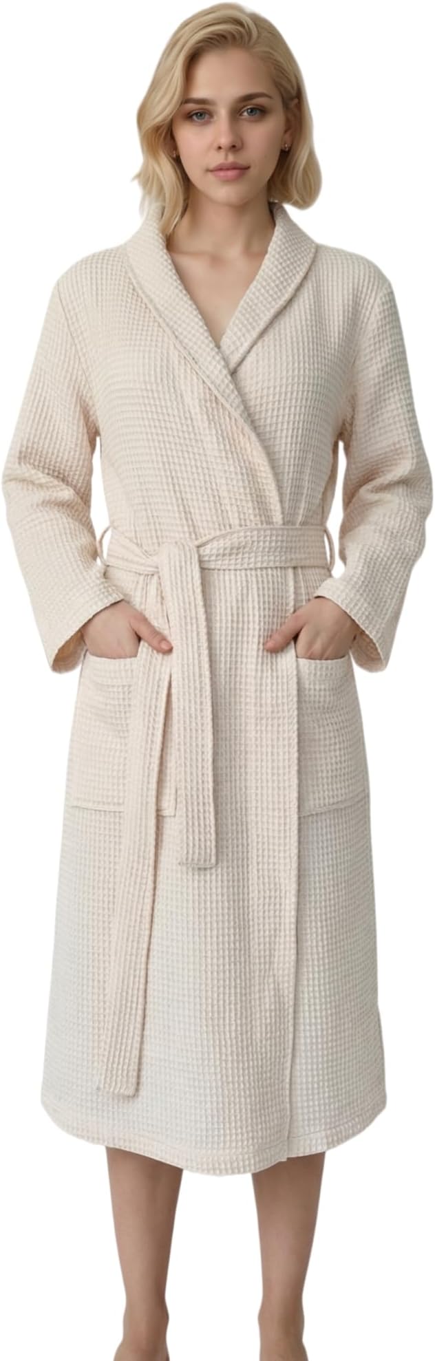 Women's Turkish Waffle Robe, Lightweight Cotton Long Bathrobe for Women