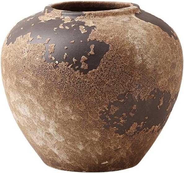 Wabi Sabi Pottery Vase, Brown Ceramic Vase for Home Decor - Handmade Rustic Farmhouse Centerpiece with Organic Texture, Neutral Table & Shelf Decor Vase (Small)