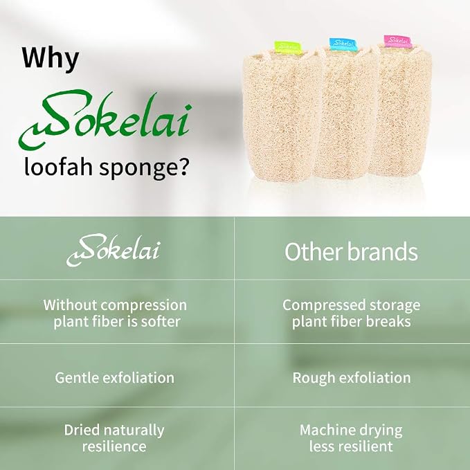 Natural Loofah Sponge - Exfoliating Body Scrubber for Shower Scrubbing, Organic Luffa Sponges, Egyptian Real Loofa, Bath Shower Puff for Bathing, Spa, Massaging Daily Skin Cleansing Care