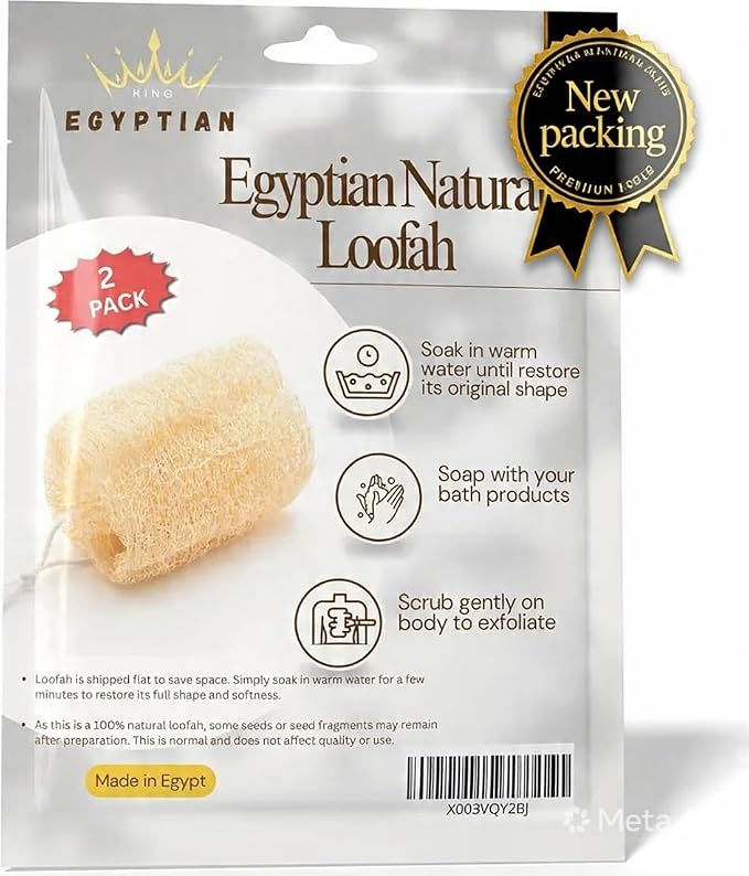 2 Natural Egyptian Loofahs Exfoliating Scrubber for Shower, Natural Loofah Sponge Body Scrubber, Deep Clean & Invigorate Your Skin, for Men and Women