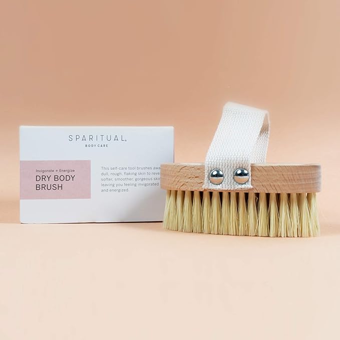 SPARITUAL Dry Brush for Cellulite and Lymphatic Health | Ergonomic Dry Brushing Body Brush Made with Sisal Hemp Bristles, FSC Certified Beechwood, and a Soft Cotton Strap