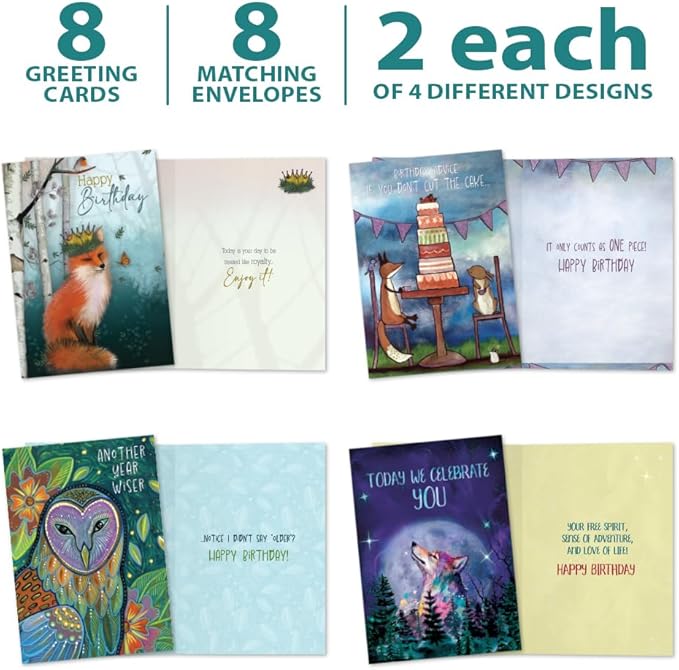 Tree-Free Greetings - Birthday Cards - Artful Designs - 8 Assorted Cards + Matching Envelopes - Made in USA - 100% Recycled Paper - 5 x 7 - Cake Celebration (GA65205)
