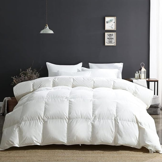 APSMILE Luxury Heavyweight Down Feather Fibers Comforter Oversized Queen Size, Thick Duvet for Winter Climates -Ultra Soft 100% Organic Cotton Cover, Fluffy Duvet Insert (Ivory White, 98x98)