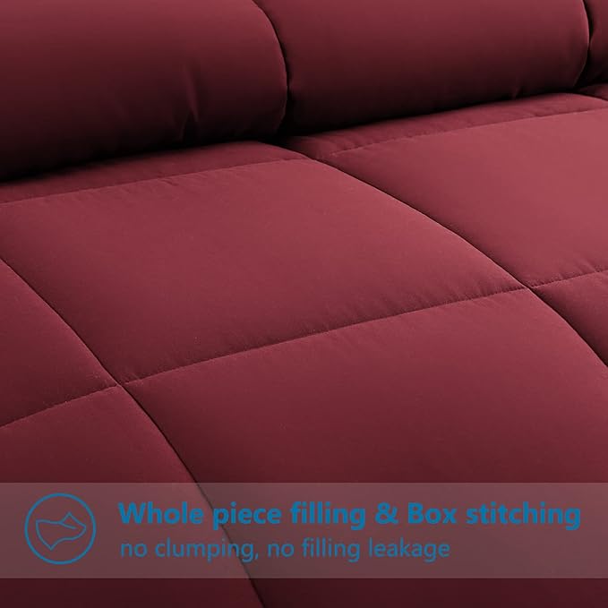 EASELAND Oversized King Down Alternative Comforter - Quilted Duvet Insert for All Seasons, Soft Lightweight with Corner Tabs, Summer Winter Warm Bedding, Burgundy 98x116 Inches