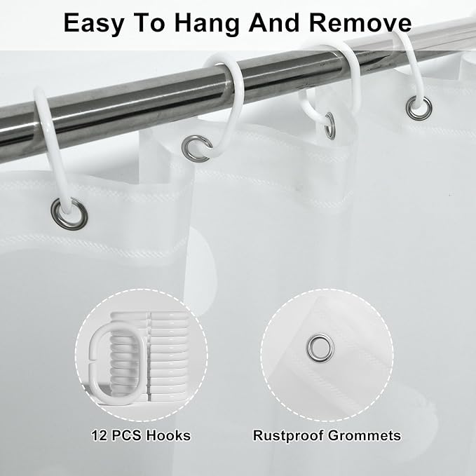 PEVA Shower Curtain, Water Repellent Premium Bathroom Shower Curtain with 3 Magnetic Weights for Shower Stall, Bathtubs