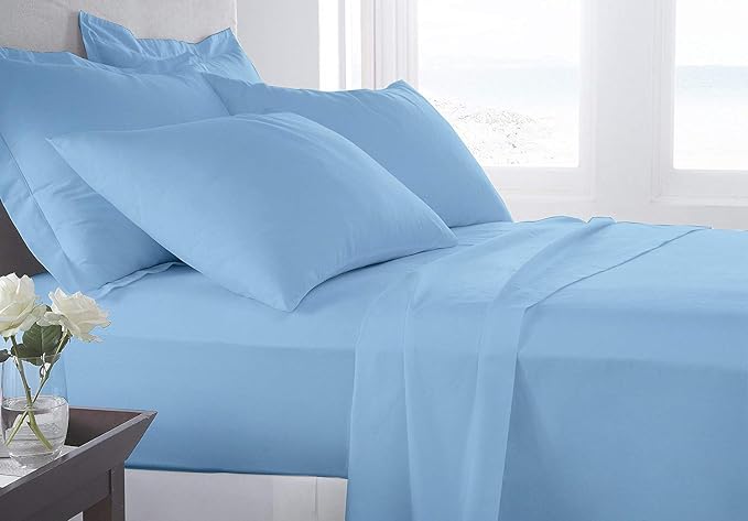 Organic Cotton Bed Sheets Set - 400TC Full Size Ultra Light Blue - 4 Piece Bedding - 100% GOTS Certified, Soft Silky Shiny, Luxury Finish Bedsheets - Fits 15" Deep Pocket Mattress