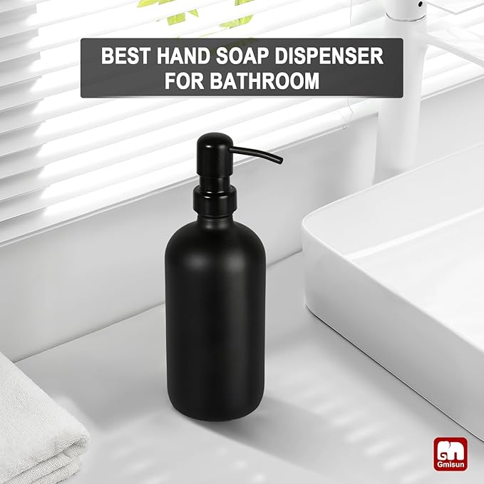 GMISUN Black Soap Dispenser, 1 Pack Matte Black Bathroom Hand Soap Dispensers, 17 Fl Oz Dish Soap Dispenser for Kitchen with Rustproof Stainless Steel Pump, Modern Liquid Dishwashing Dispensers Bottle