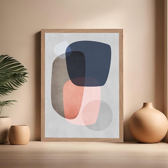 Monem Art Pastel Abstract Organic Shapes Print - Scandinavian Minimalist Art Poster - Wall Decor for Living Room, Bedroom or Office - 16x20 Beige Framed Wall Art by Mareike Bohmer